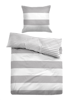 Grå stribet sengetøj 200x220 cm - Sengelinned i 100% bomuld - Grå og hvidt - Vendbart design - Tom Tailor